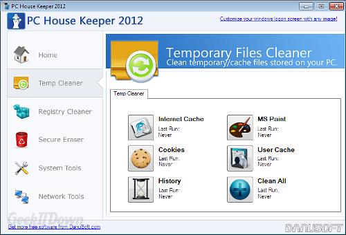 PC House Keeper 2012 Temp Cleaner Tab