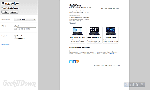 Google Chrome Instant Pages Print Preview GeekITDown