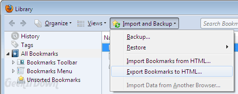 Firefox Export Bookmarks 3