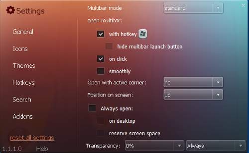 Multibar Dock for Windows Preferences