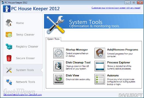 PC House Keeper 2012 System Tools Tab