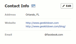Facebook Contact Info Box