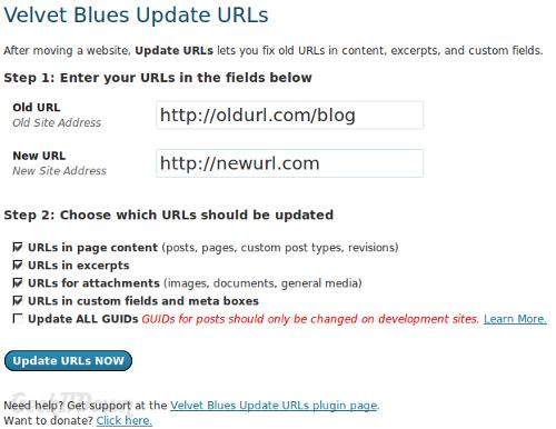 Velvet Blues Update URLs Options