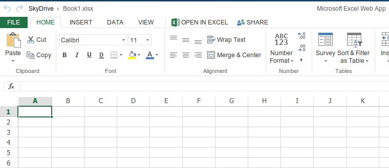 Outlook.com Excel Spreadsheet